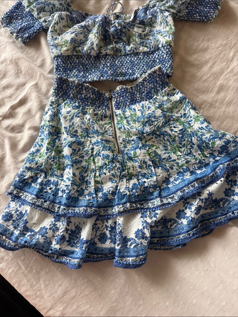 Alice + Olivia Blue Floral crop top + mini skirt Set S - Picture 5 of 10